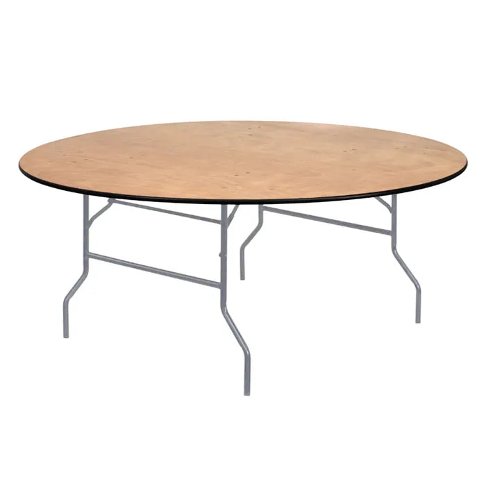 60" Round Wood Folding Table Rubber Edge