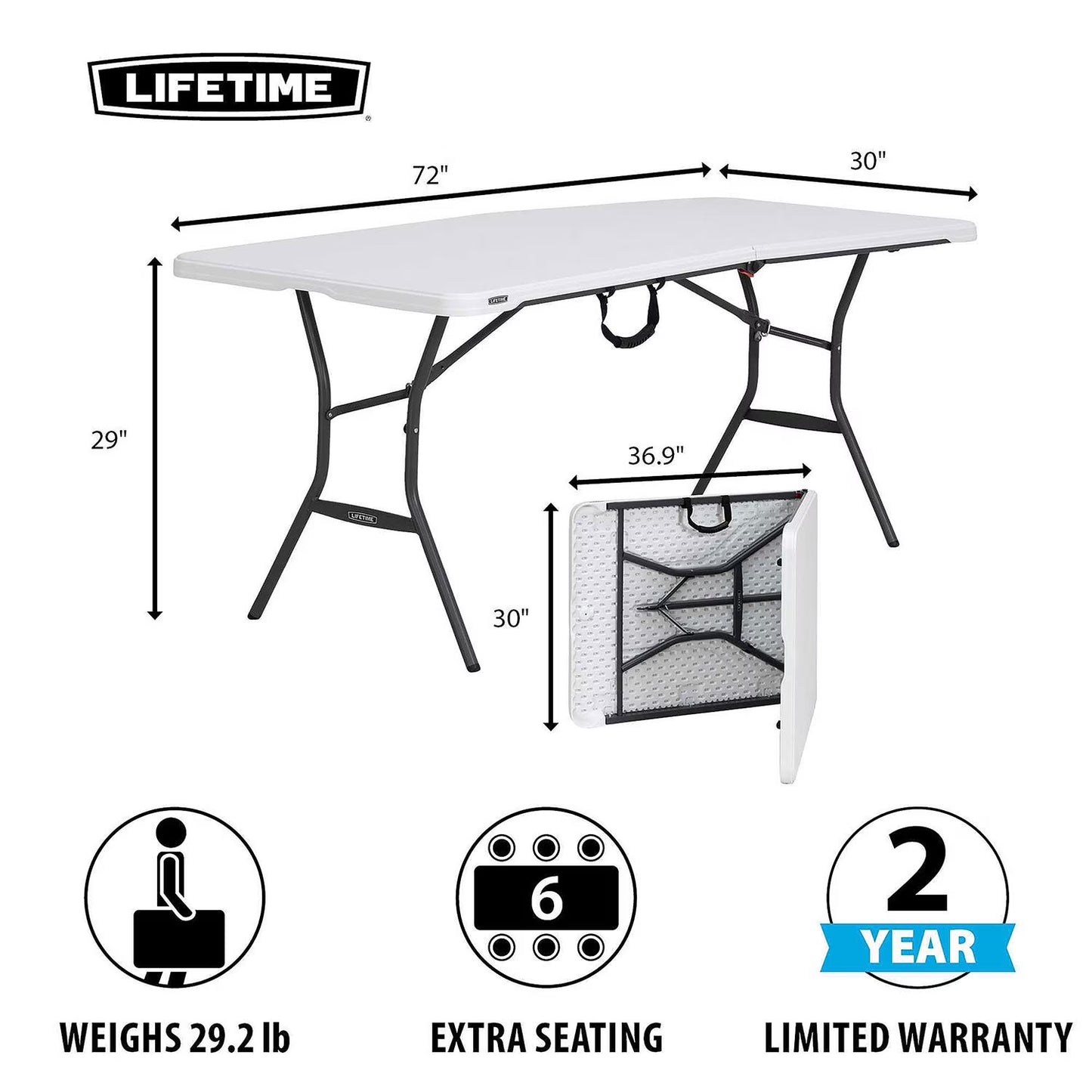 6-Foot Folding Table White